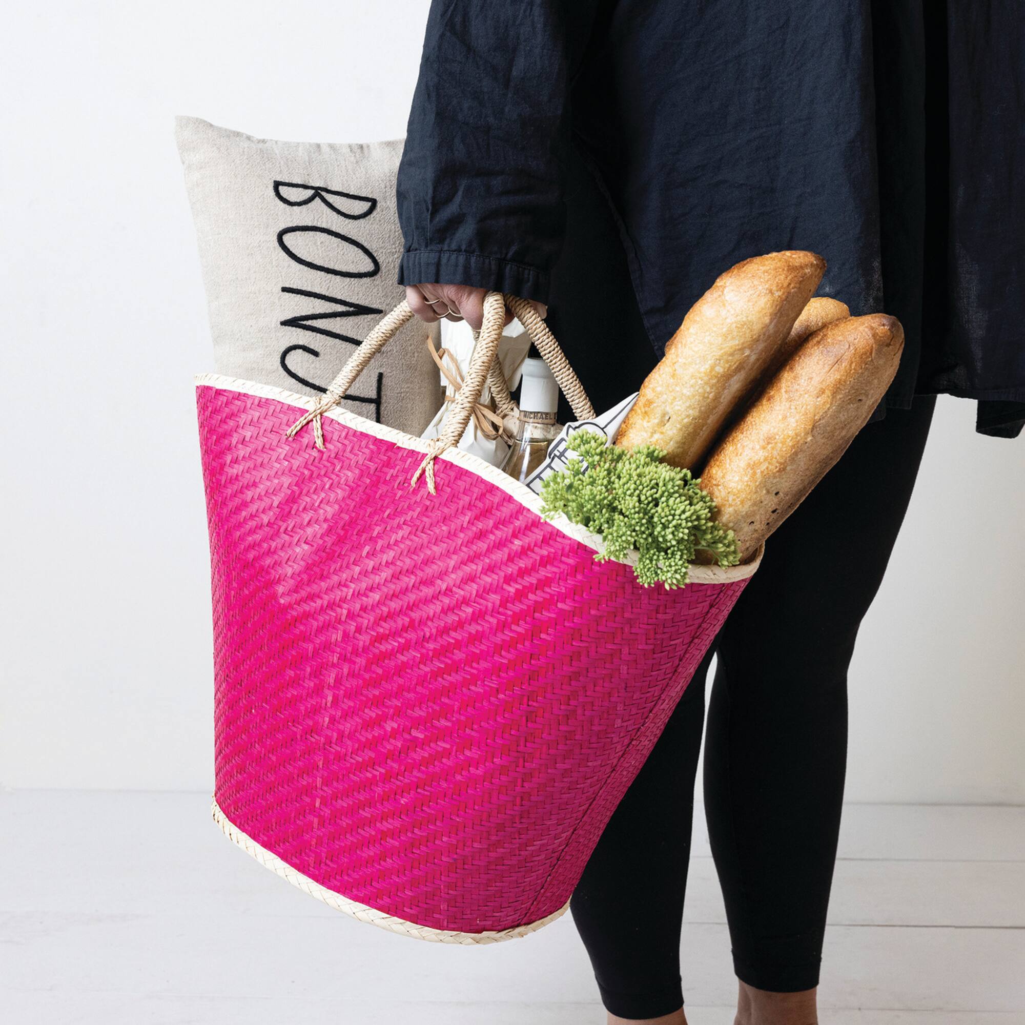 Hello Honey® 27" Pink Palm Leaf Storage Tote Bag